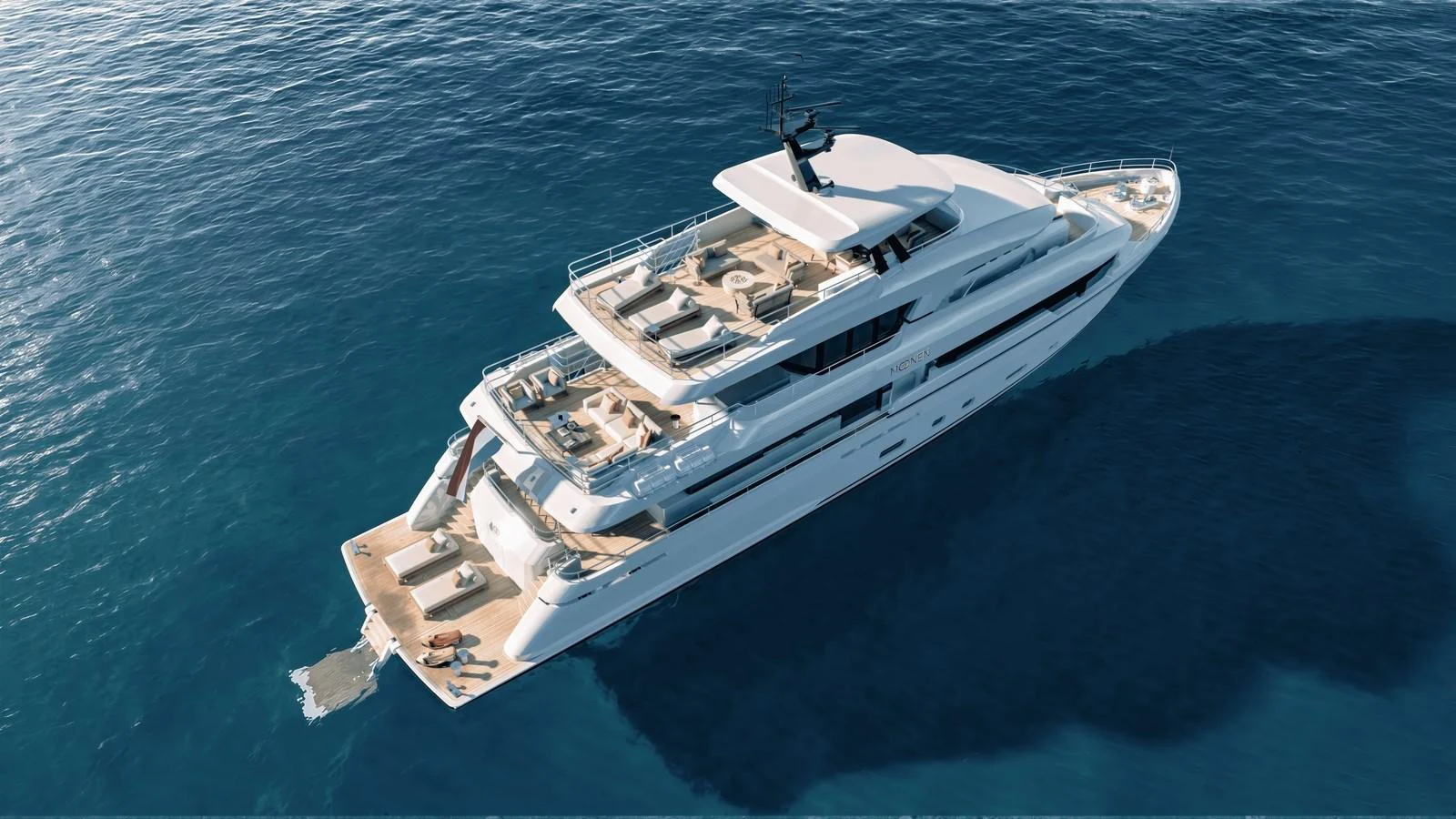 A luxurious yacht glides gracefully on the serene blue waters, showcasing its elegant design and spacious decks. aboard YN208 Yacht for Sale