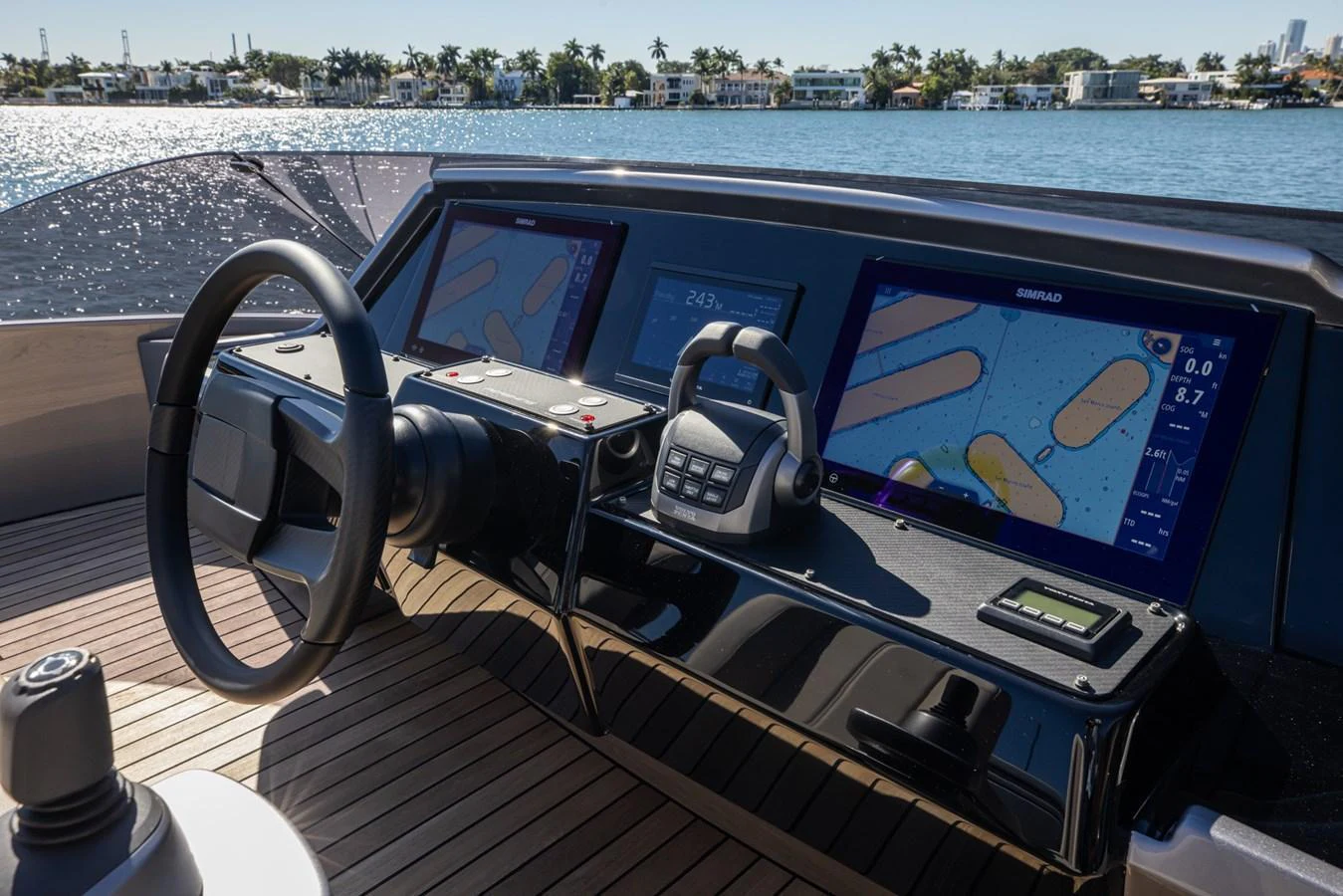 The helm station features advanced navigation systems and a sleek, modern design. aboard CIAO Yacht for Sale