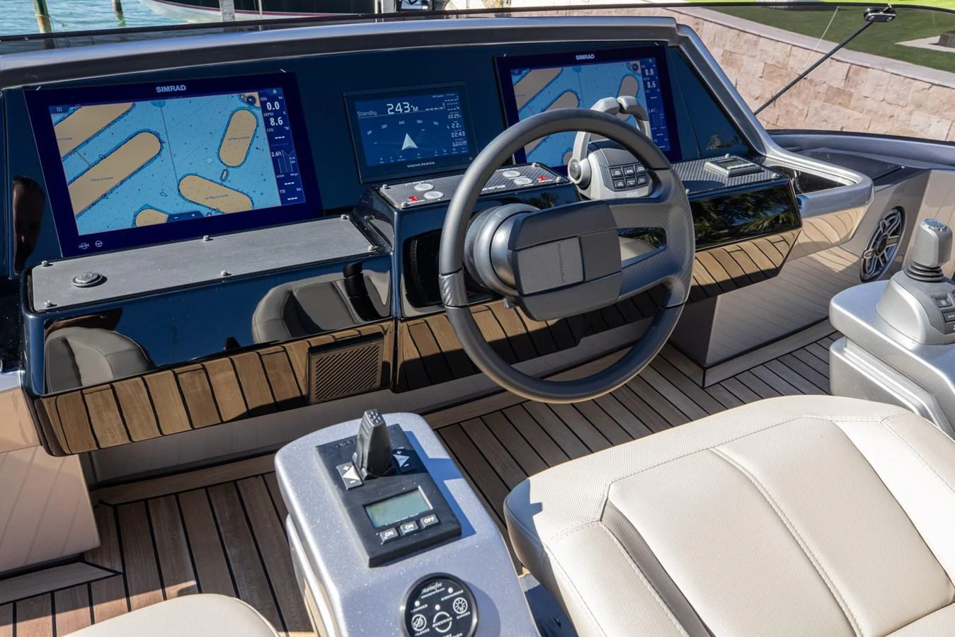 The helm station features advanced navigation equipment and luxurious seating. aboard CIAO Yacht for Sale