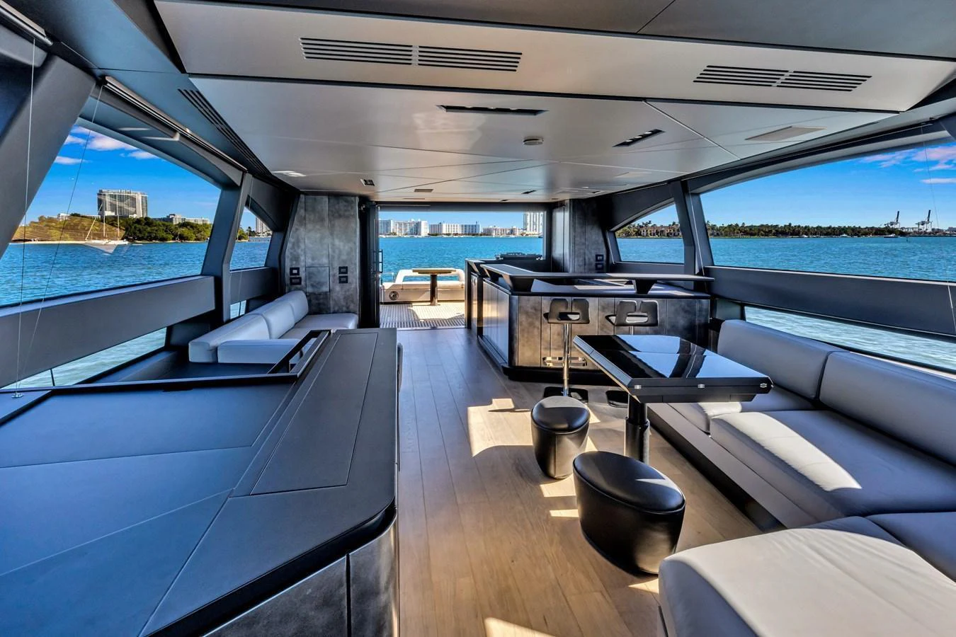 The yacht's salon offers a spacious and modern interior with panoramic views of the surrounding waters. aboard CIAO Yacht for Sale