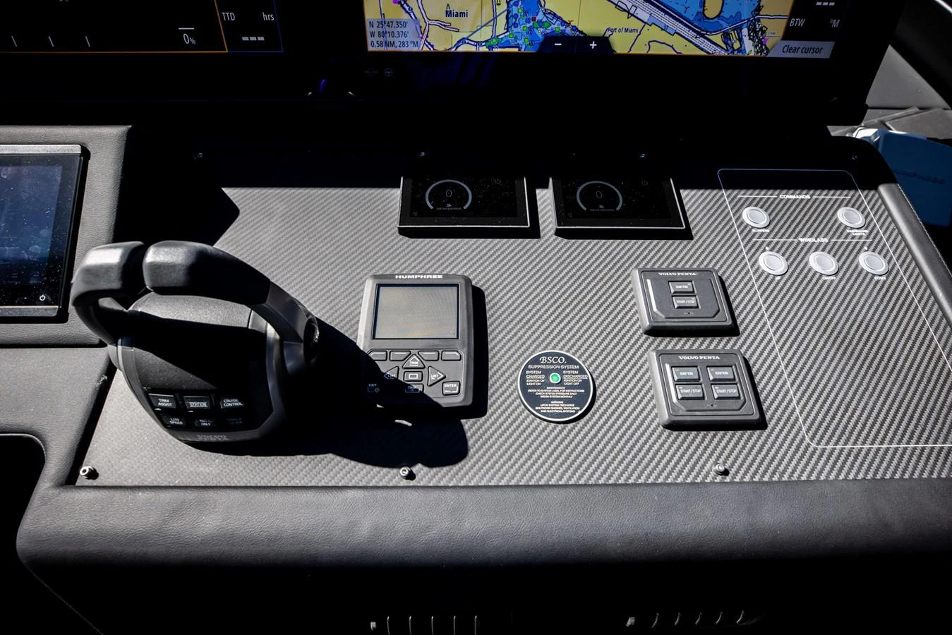 The helm station features advanced navigation and control systems. aboard CIAO Yacht for Sale