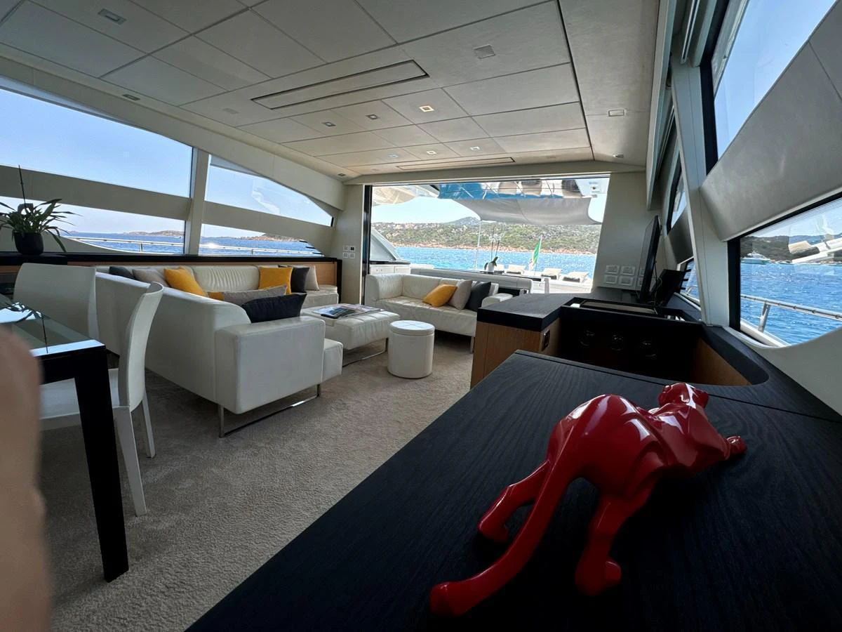 The salon offers a spacious and modern living area with panoramic views of the sea. aboard THYKE III Yacht for Sale
