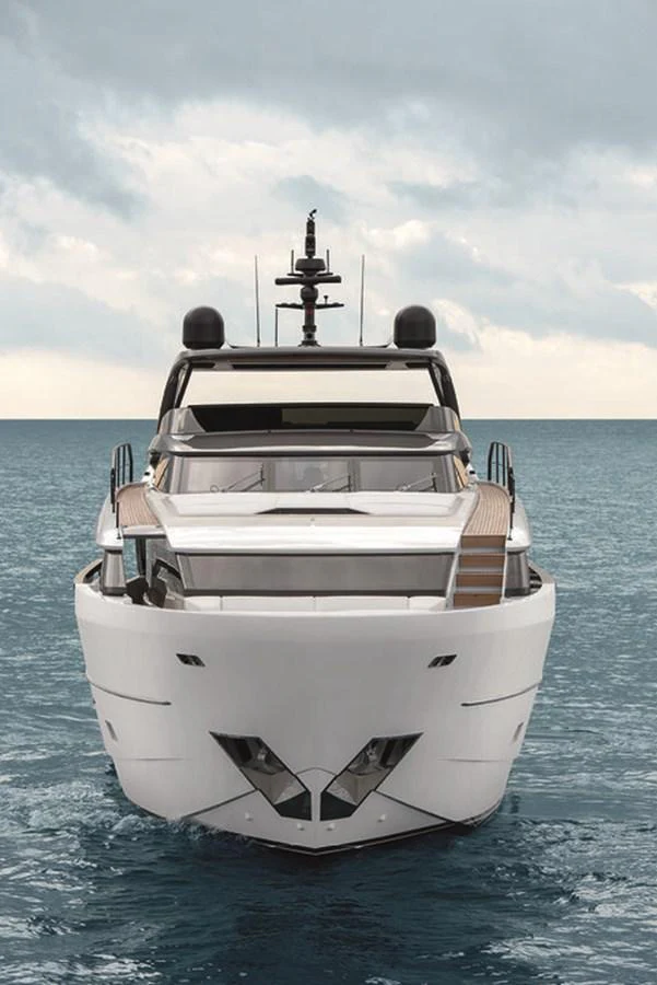 a white boat in the water aboard SANLORENZO SL96 ASYMMETRIC #894 Yacht for Sale