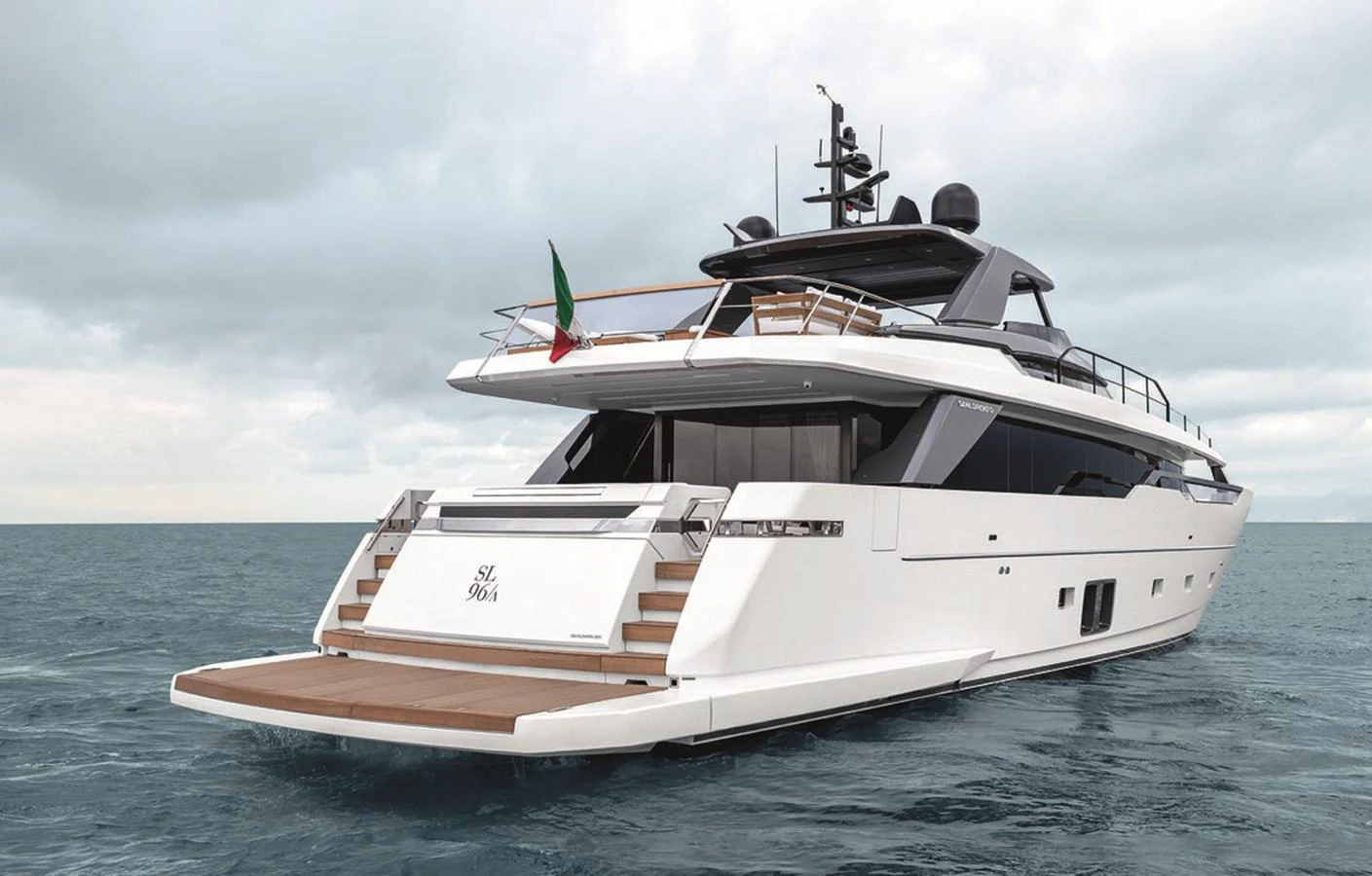 a white boat in the water aboard SANLORENZO SL96 ASYMMETRIC #894 Yacht for Sale