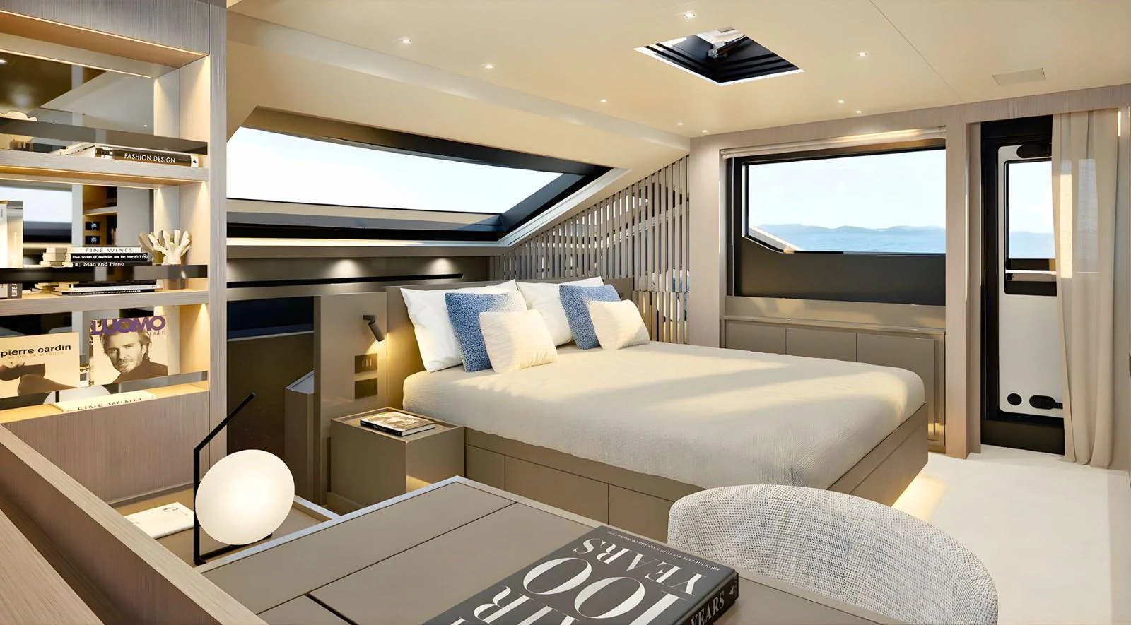 a bedroom with a large bed aboard SANLORENZO SL96 ASYMMETRIC #894 Yacht for Sale