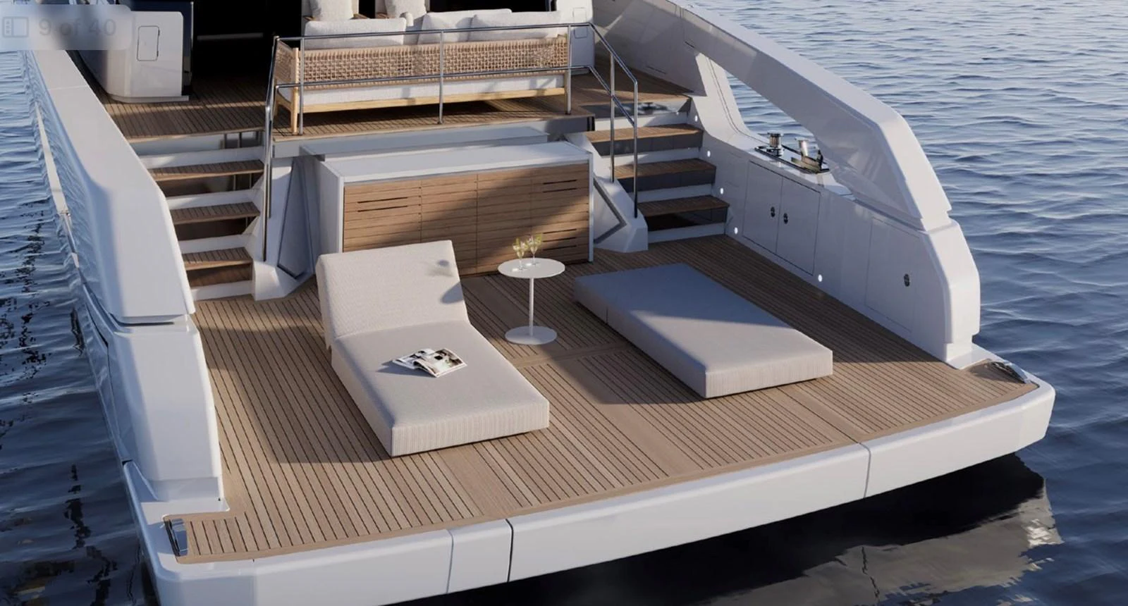 The aft deck features luxurious sun loungers and a stylish seating area, perfect for relaxation. aboard SX76 Yacht for Sale