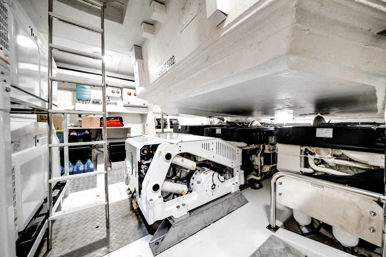 The image showcases the pristine and well-organized engine room of the yacht. aboard PARTNERSHIP V Yacht for Sale