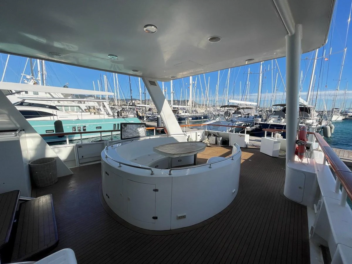 The yacht's aft deck features a spacious and inviting area for relaxation and socializing. aboard ATB MAROC  CUSTOM MOTOR YACHT Yacht for Sale