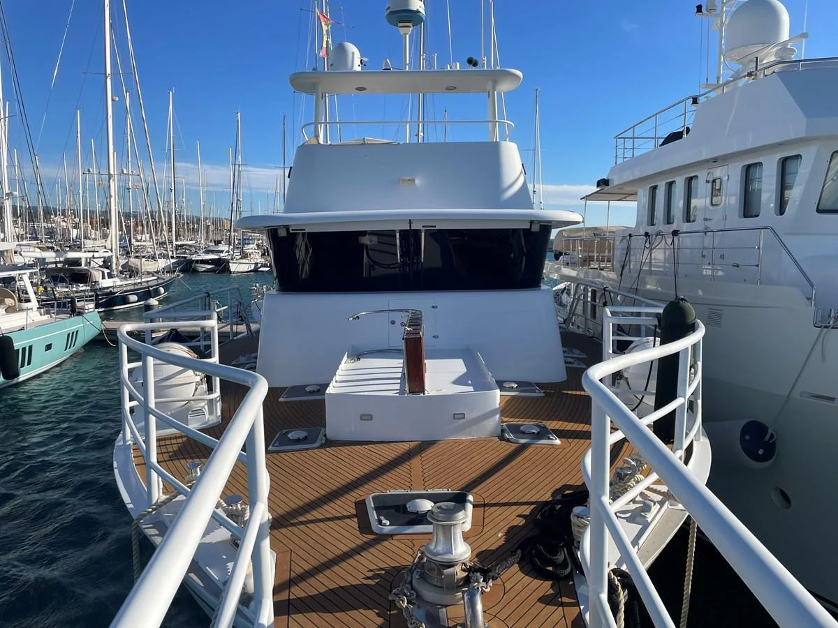 The foredeck of this yacht offers a spacious area with clean lines and a clear view of the marina. aboard ATB MAROC  CUSTOM MOTOR YACHT Yacht for Sale