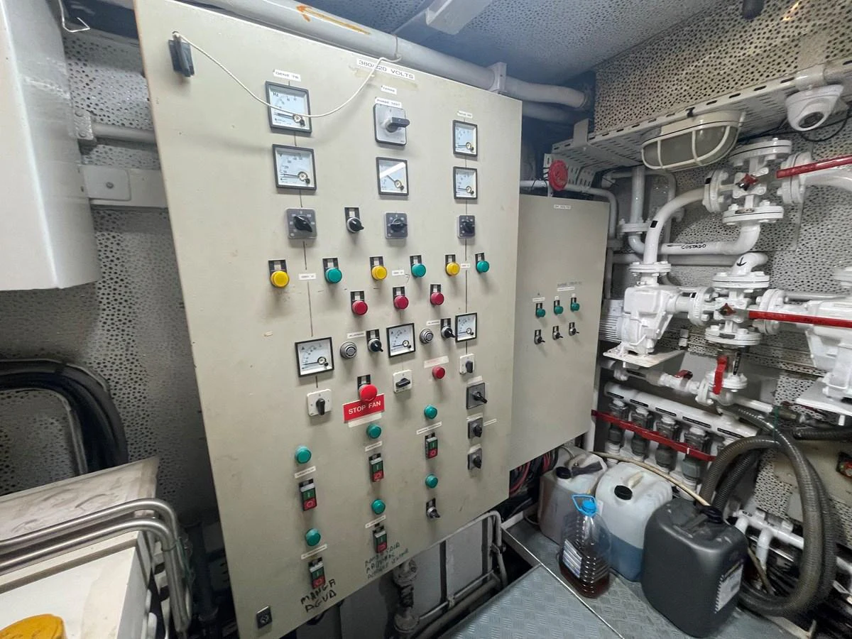 The image showcases the control panels and machinery within the yacht's engine room. aboard ATB MAROC  CUSTOM MOTOR YACHT Yacht for Sale