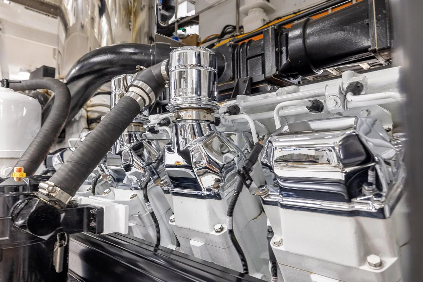 a close-up of a car engine aboard ROCINANTE Yacht for Sale