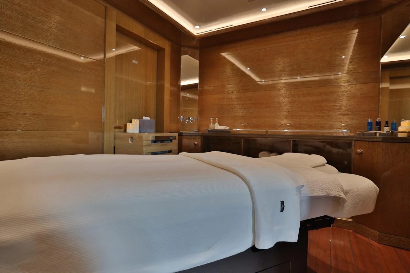 a room with two beds aboard ROCINANTE Yacht for Sale