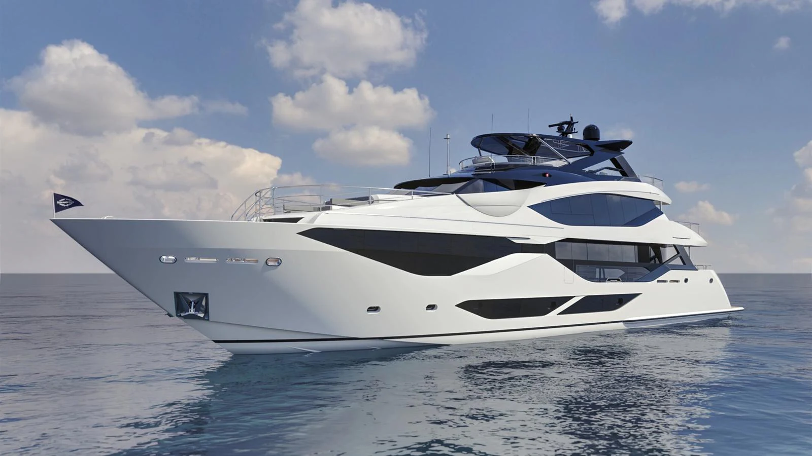 A sleek and modern yacht glides gracefully on calm waters under a partly cloudy sky. aboard 134 SUPERYACHT Yacht for Sale