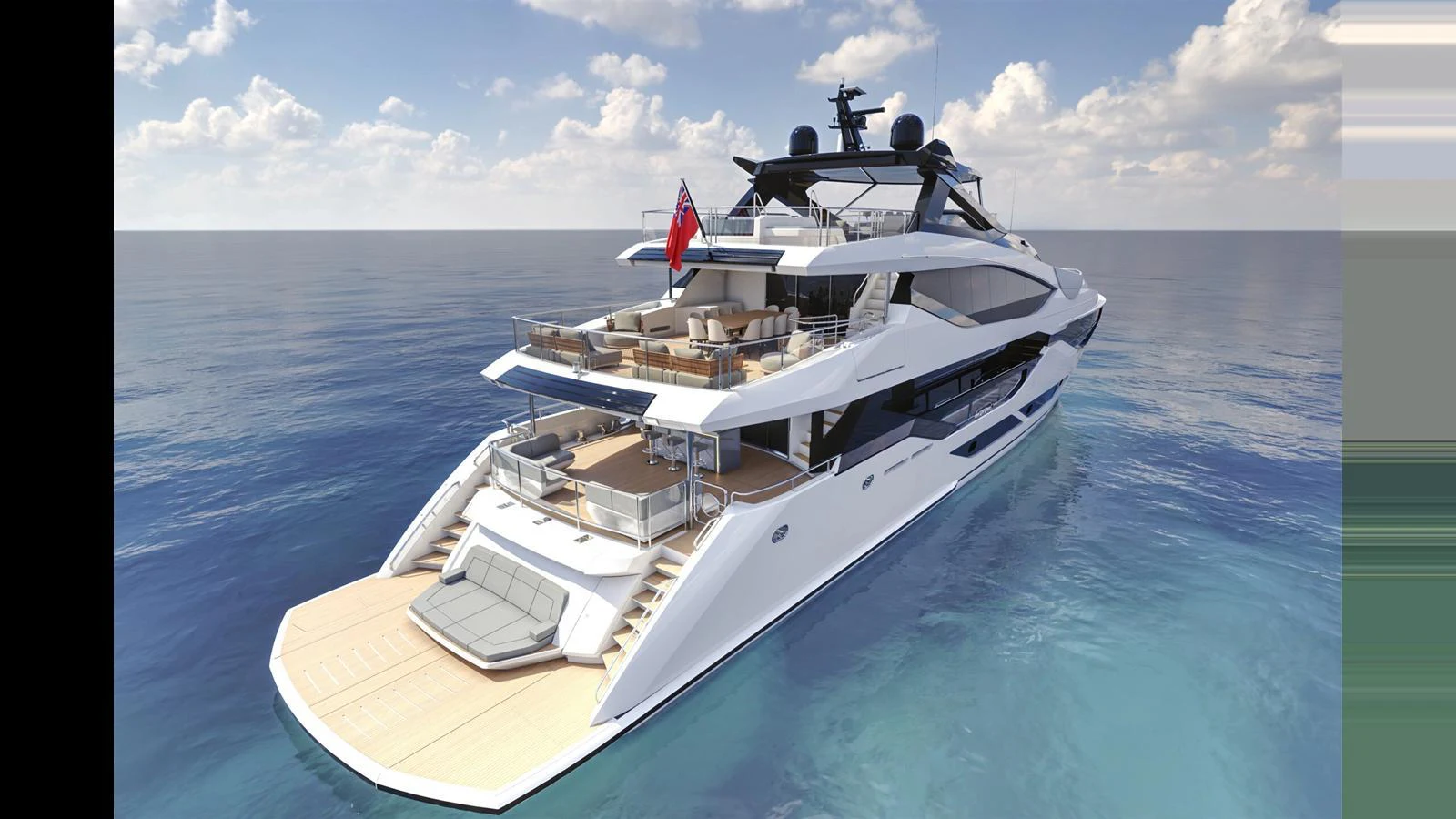 A luxurious yacht cruising on calm waters with a spacious aft deck and multiple levels of outdoor seating. aboard 134 SUPERYACHT Yacht for Sale
