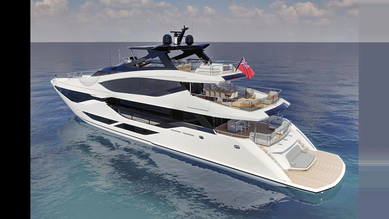 A sleek, modern yacht with multiple decks cruising on calm waters. aboard 134 SUPERYACHT Yacht for Sale