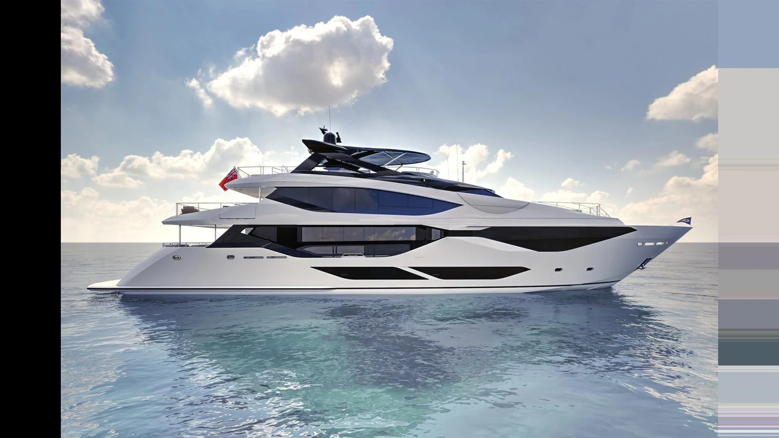 A sleek and modern yacht cruising on calm waters under a partly cloudy sky. aboard 134 SUPERYACHT Yacht for Sale