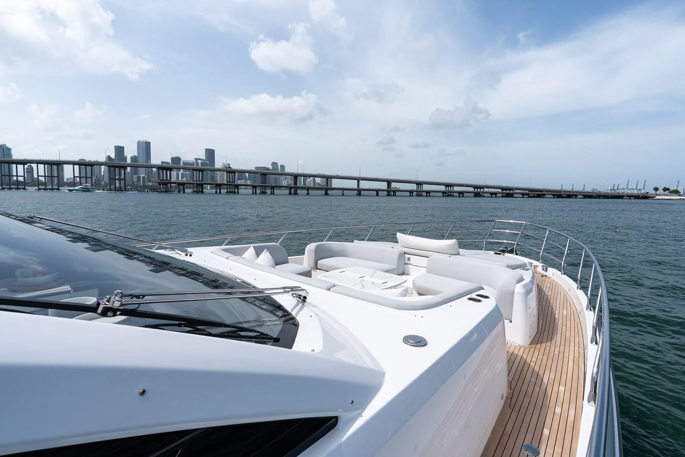 The yacht's bow offers a spacious and inviting area with plush seating, perfect for enjoying the scenic views. aboard EUPHORIA Yacht for Sale