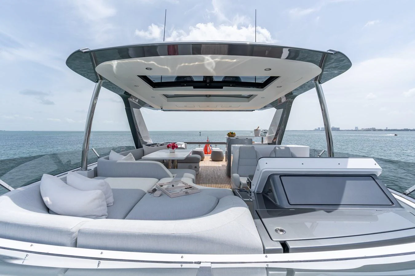The spacious aft deck offers luxurious seating and stunning ocean views. aboard EUPHORIA Yacht for Sale