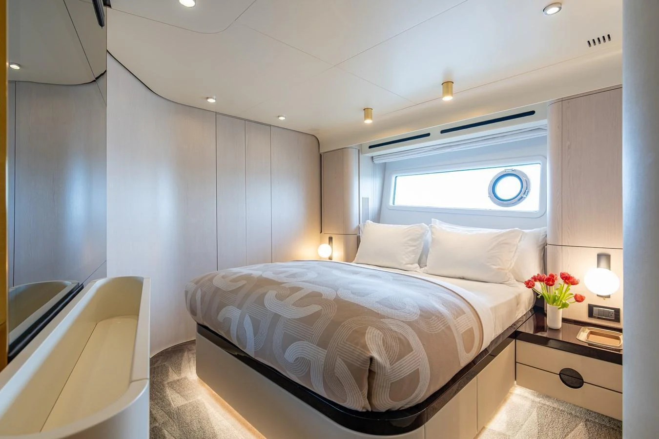 The stateroom offers a cozy and elegant retreat with modern furnishings and soft lighting. aboard EUPHORIA Yacht for Sale
