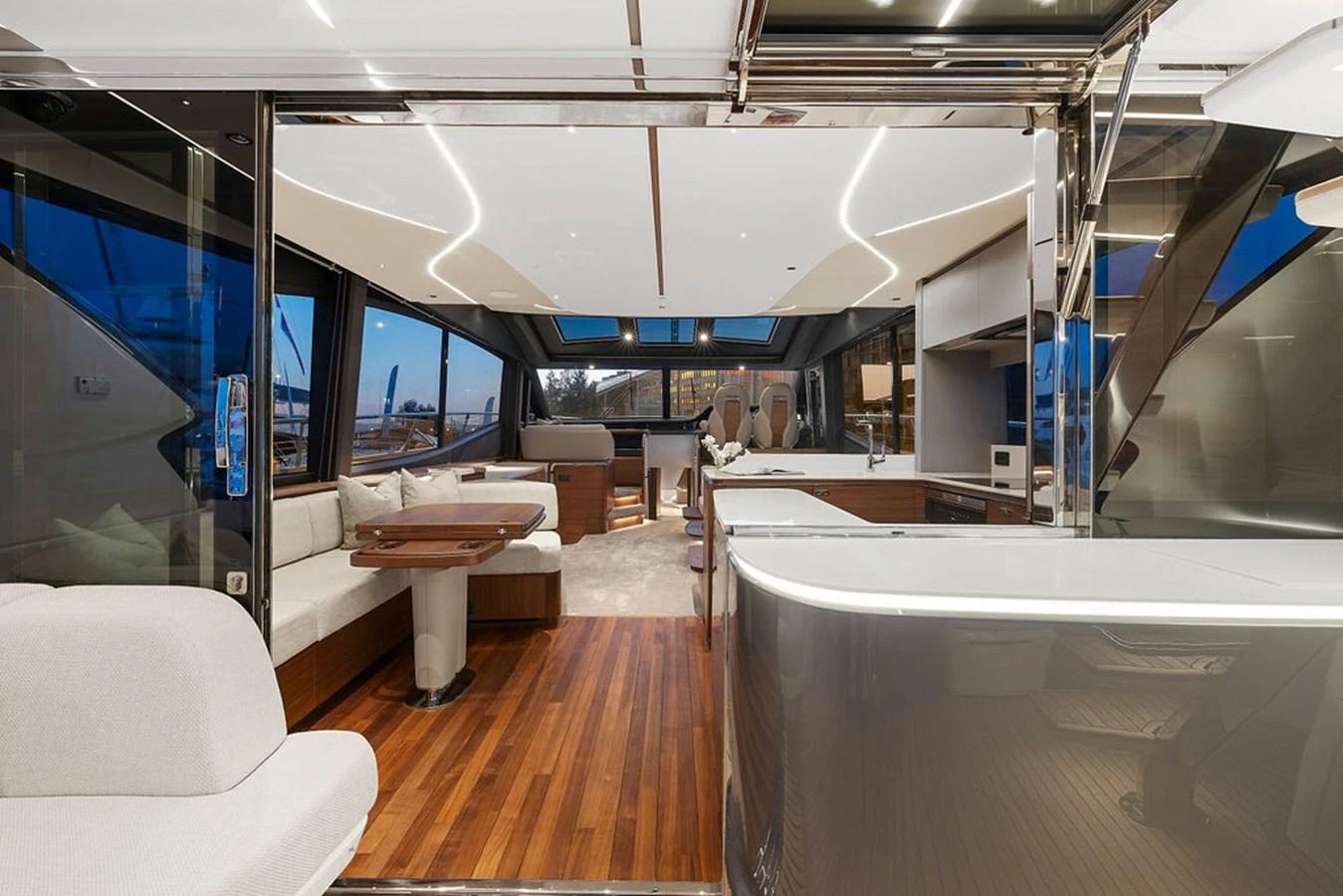 The yacht's salon features modern furnishings and ample natural light, creating a welcoming and luxurious atmosphere. aboard PRINCESS S72 Yacht for Sale