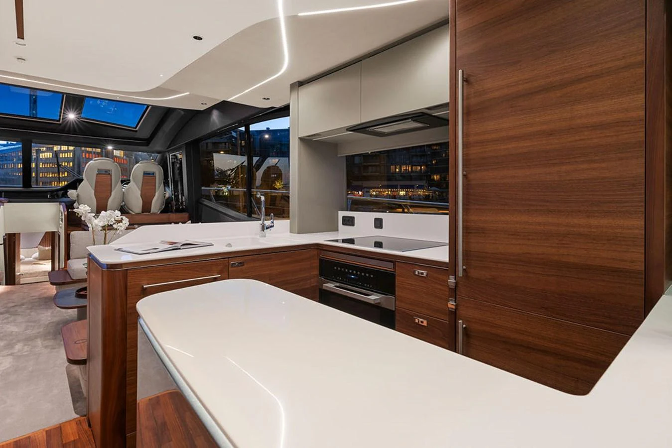 The yacht's galley features sleek, modern design with high-end finishes and ample counter space. aboard PRINCESS S72 Yacht for Sale