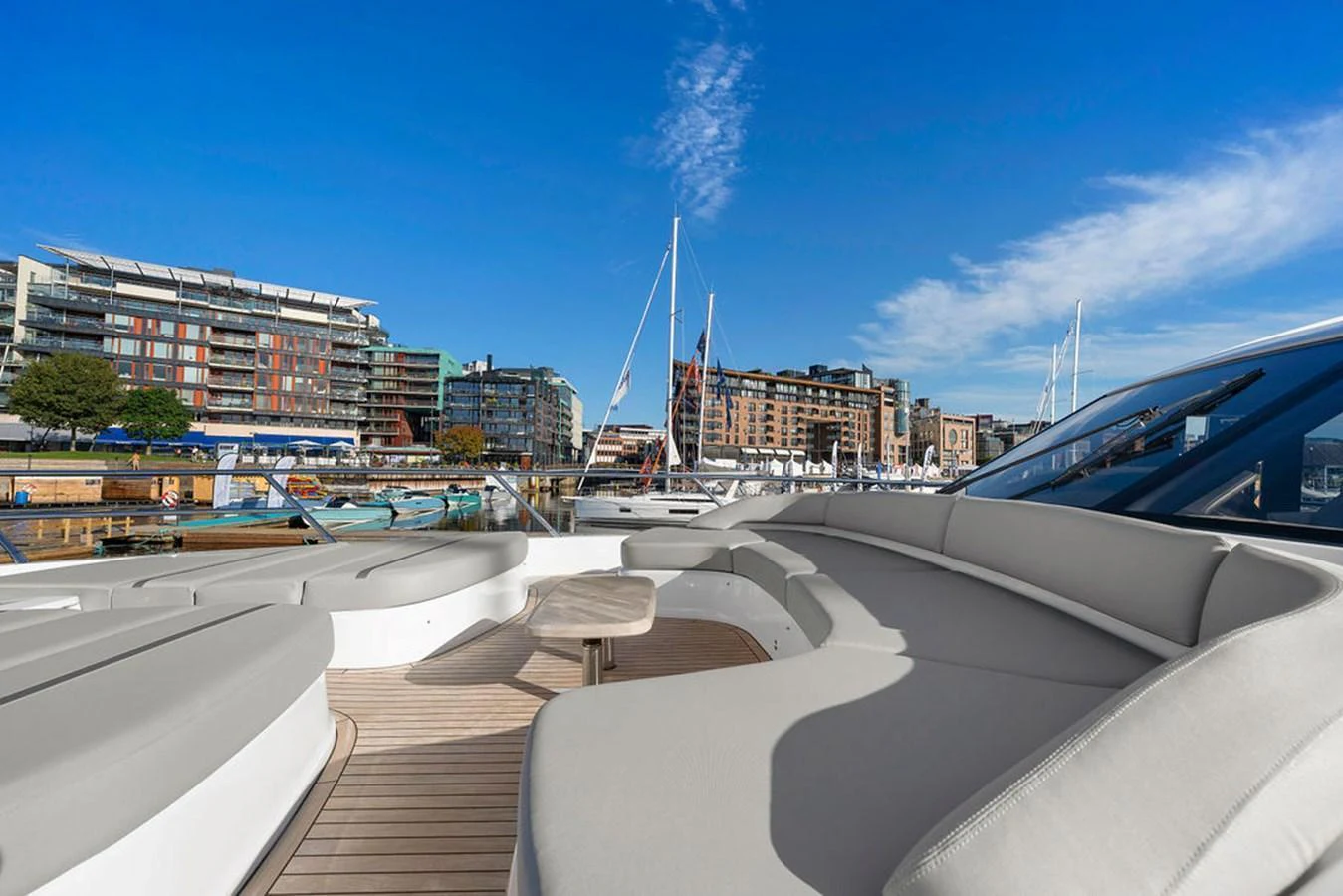The flybridge offers ample seating with a stunning view of the marina. aboard PRINCESS S72 Yacht for Sale