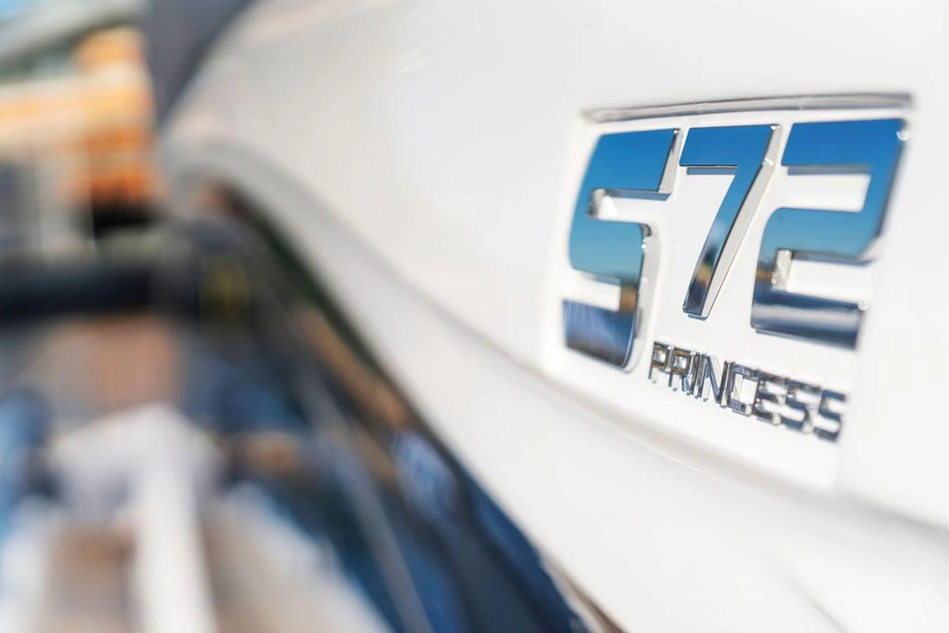 Close-up of the yacht's model name and branding. aboard PRINCESS S72 Yacht for Sale