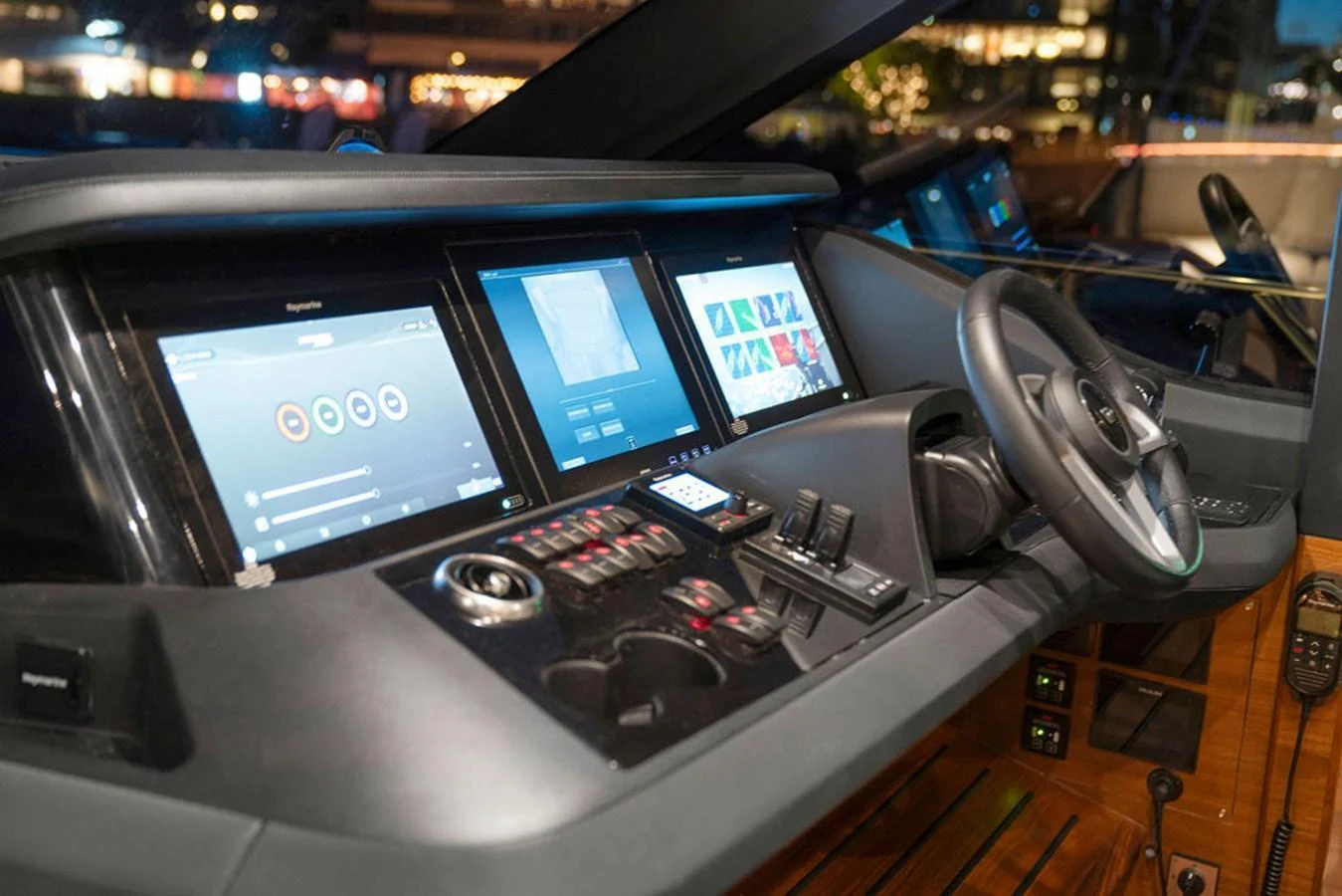 The helm station features advanced navigation equipment and a sleek, modern design. aboard PRINCESS S72 Yacht for Sale