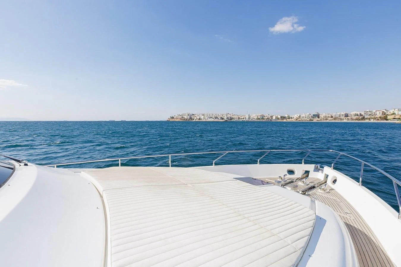 The foredeck offers a spacious sunbathing area with stunning views of the open sea. aboard M/Y EM- II Yacht for Sale