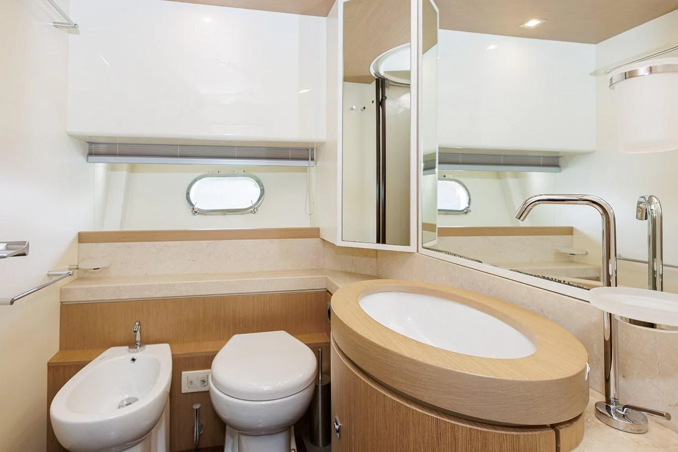The yacht's bathroom features modern fixtures and a sleek design. aboard M/Y EM- II Yacht for Sale