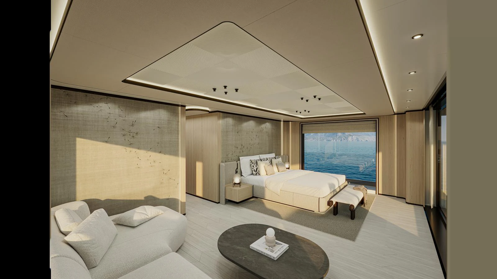The master stateroom offers a spacious and luxurious retreat with panoramic ocean views. aboard X145 GLOBAL Yacht for Sale