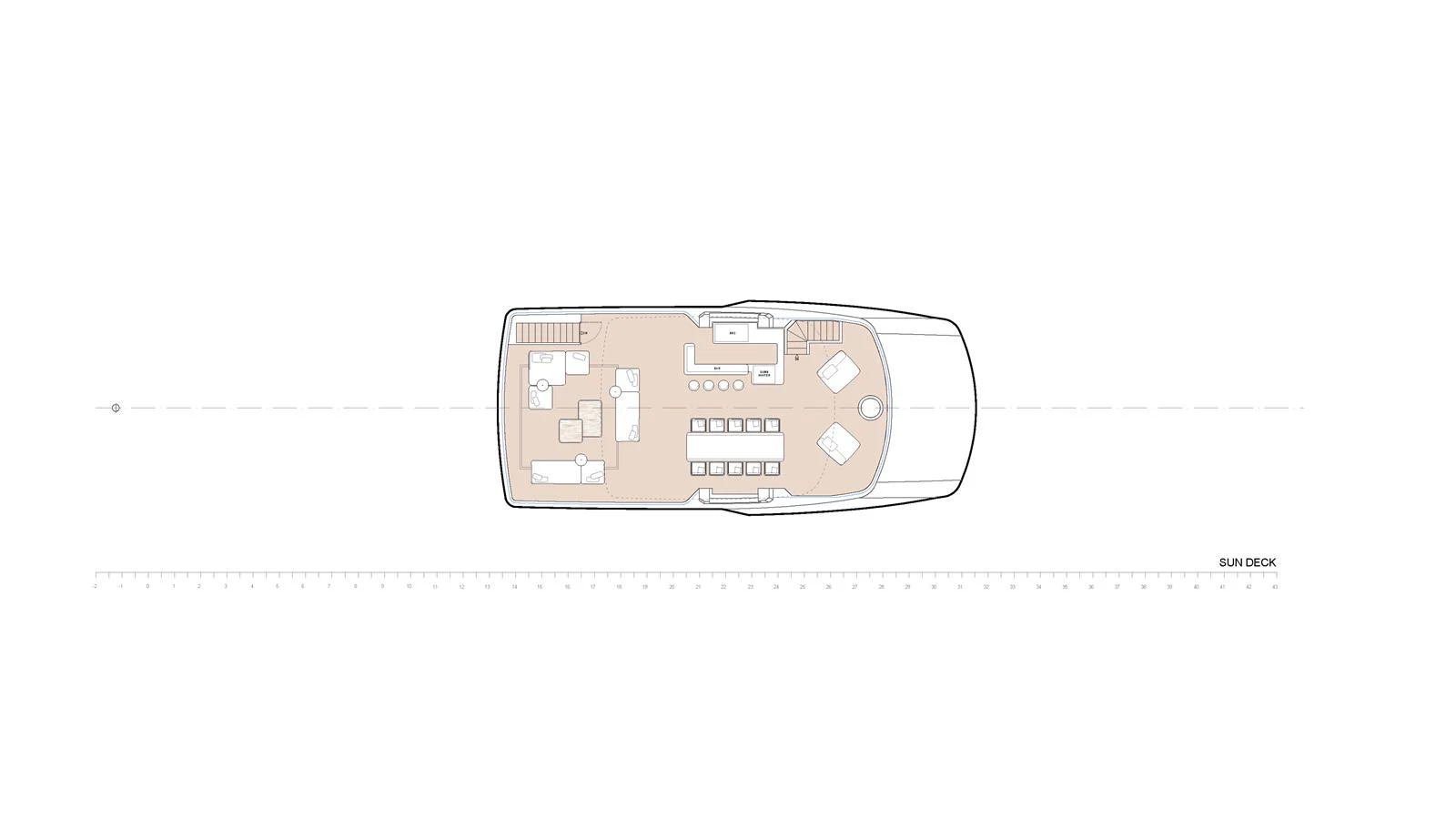 This image shows a detailed deck plan layout of the yacht's main deck. aboard X145 GLOBAL Yacht for Sale