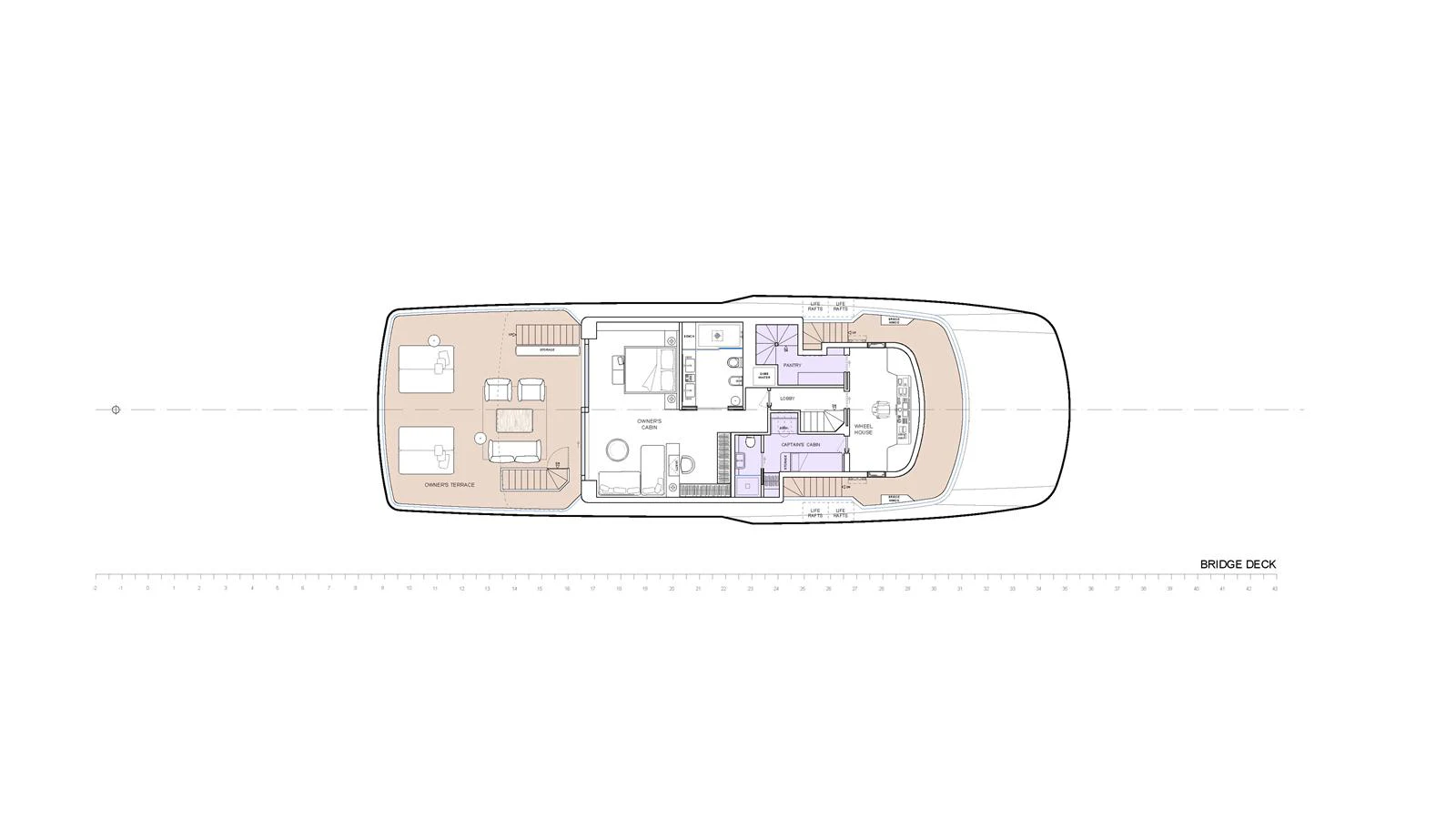A detailed floor plan of the bridge deck showcasing the layout and amenities. aboard X145 GLOBAL Yacht for Sale
