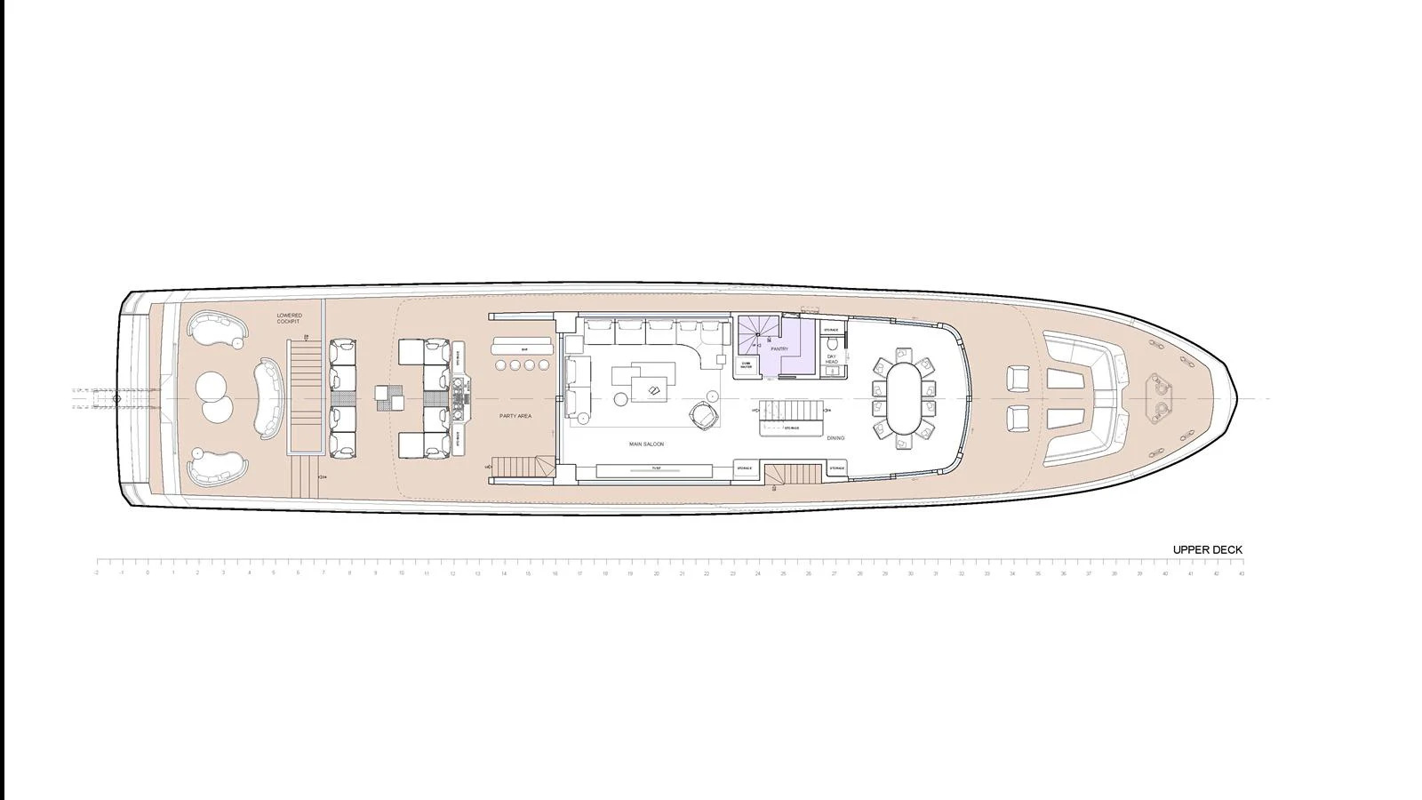 This image showcases the detailed layout of the yacht's upper deck, highlighting various functional and leisure areas. aboard X145 GLOBAL Yacht for Sale