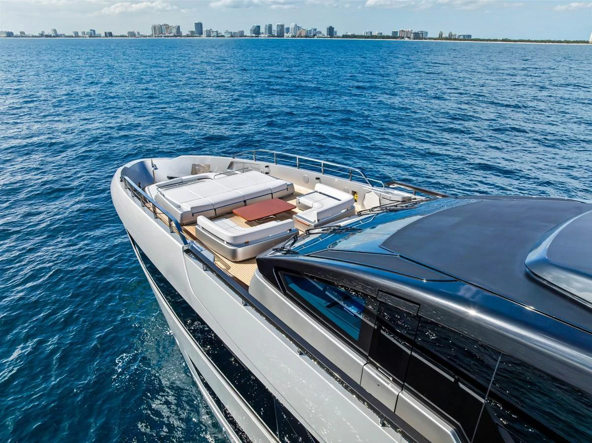 The yacht's foredeck offers luxurious sunbathing areas with stunning ocean views. aboard EURO Yacht for Sale