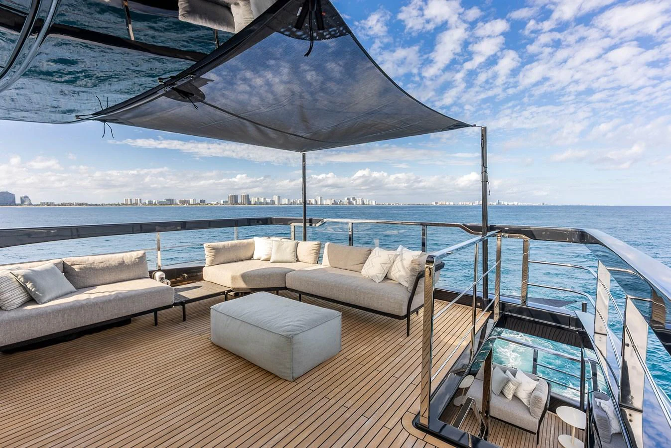 The aft deck offers a spacious and luxurious lounging area with panoramic ocean views. aboard EURO Yacht for Sale