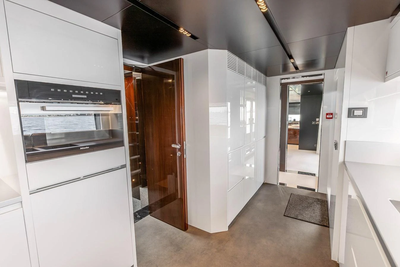 The modern galley features sleek cabinetry and state-of-the-art appliances. aboard EURO Yacht for Sale