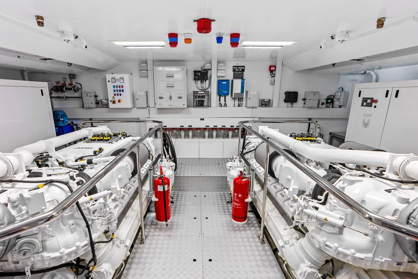 The engine room showcases advanced machinery and meticulous organization, ensuring optimal performance and safety. aboard EURO Yacht for Sale