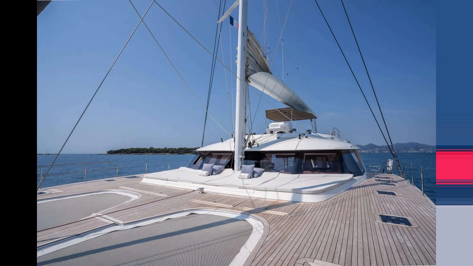 The yacht's expansive deck offers a luxurious space for relaxation and enjoyment under the open sky. aboard SEAZEN II Yacht for Sale