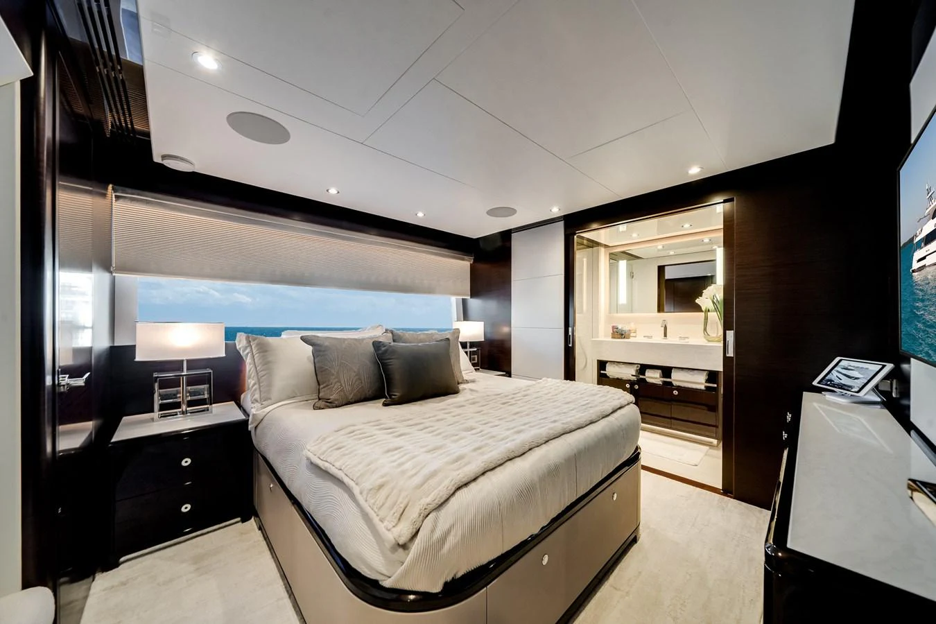 The master stateroom offers a luxurious and spacious retreat with modern amenities and elegant design. aboard OCEAN ALEXANDER 37L/01 Yacht for Sale
