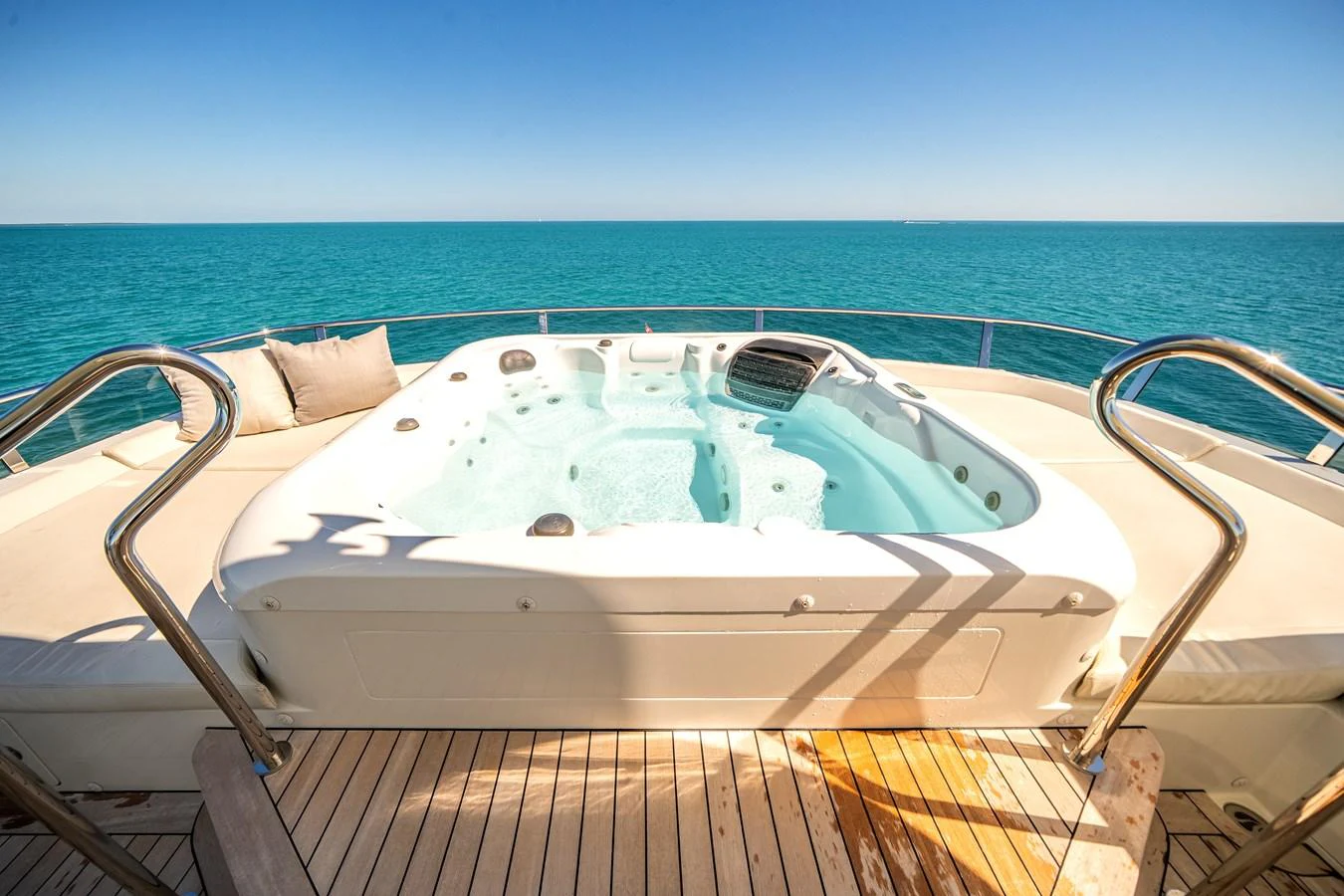A luxurious jacuzzi on the deck offers stunning ocean views. aboard OCEAN ALEXANDER 37L/01 Yacht for Sale