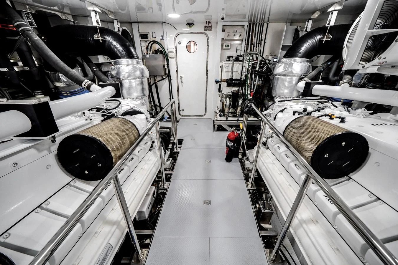 The image showcases the pristine and well-organized engine room of the yacht. aboard OCEAN ALEXANDER 37L/01 Yacht for Sale
