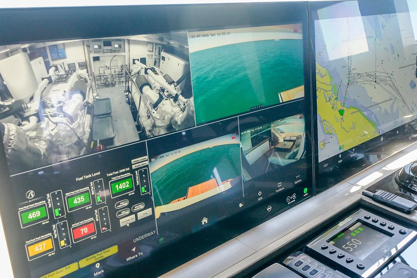 The helm features advanced navigation and monitoring systems for a seamless sailing experience. aboard OCEAN ALEXANDER 37L/01 Yacht for Sale