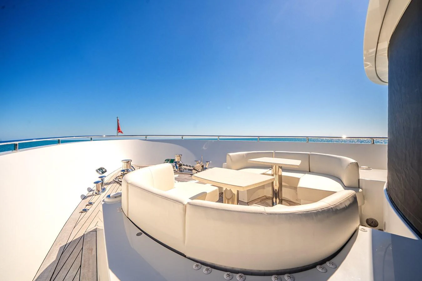 The sundeck offers a luxurious seating area with panoramic ocean views. aboard OCEAN ALEXANDER 37L/01 Yacht for Sale