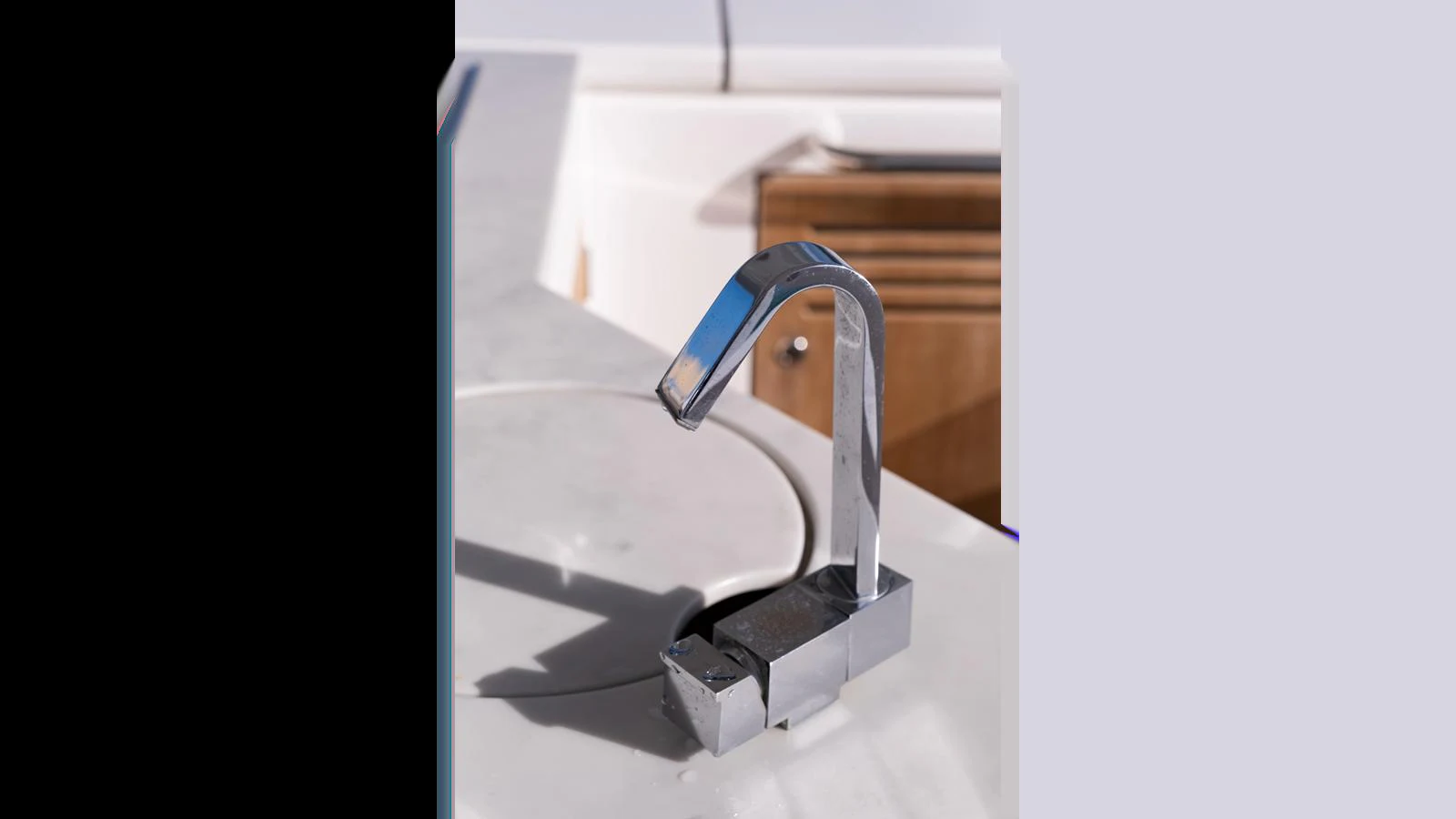 A sleek, modern faucet is featured on the yacht, showcasing its high-quality fixtures. aboard ONLY 1100 HRS! Yacht for Sale