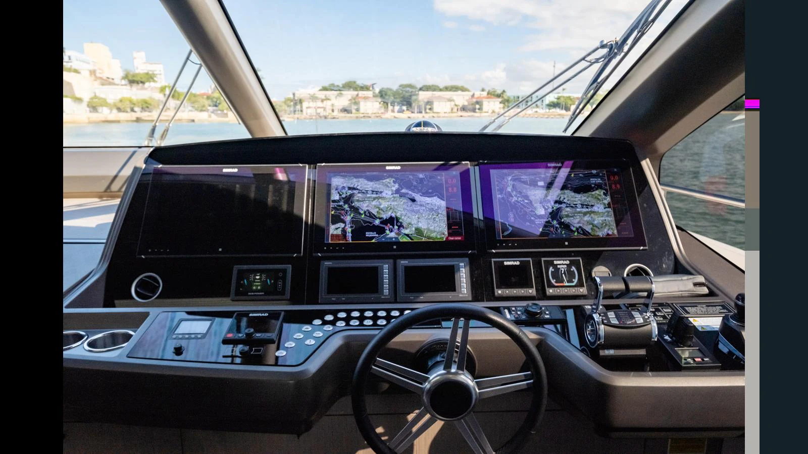 The helm station features advanced navigation and control systems with a panoramic view. aboard ONLY 1100 HRS! Yacht for Sale