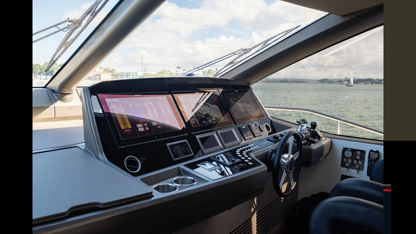 The helm station features advanced navigation equipment and a panoramic view of the sea. aboard ONLY 1100 HRS! Yacht for Sale