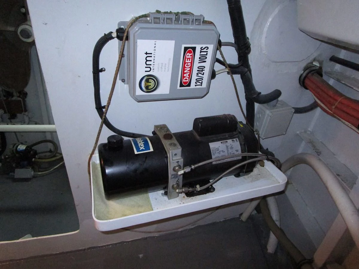 A close-up view of the yacht's electrical and mechanical components in the engine room. aboard SHEPSL X Yacht for Sale
