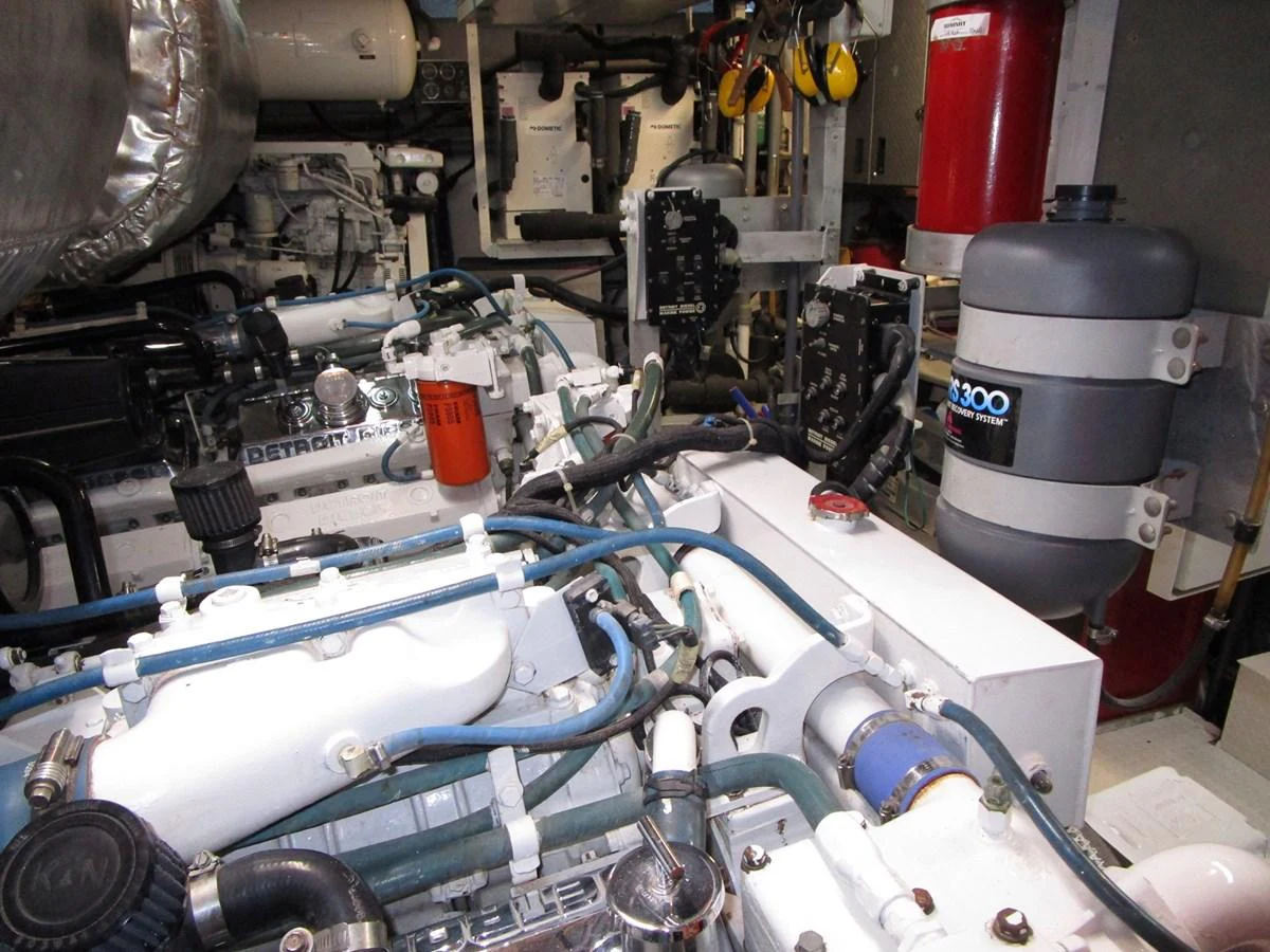 The image showcases the yacht's engine room with various mechanical components and systems. aboard SHEPSL X Yacht for Sale