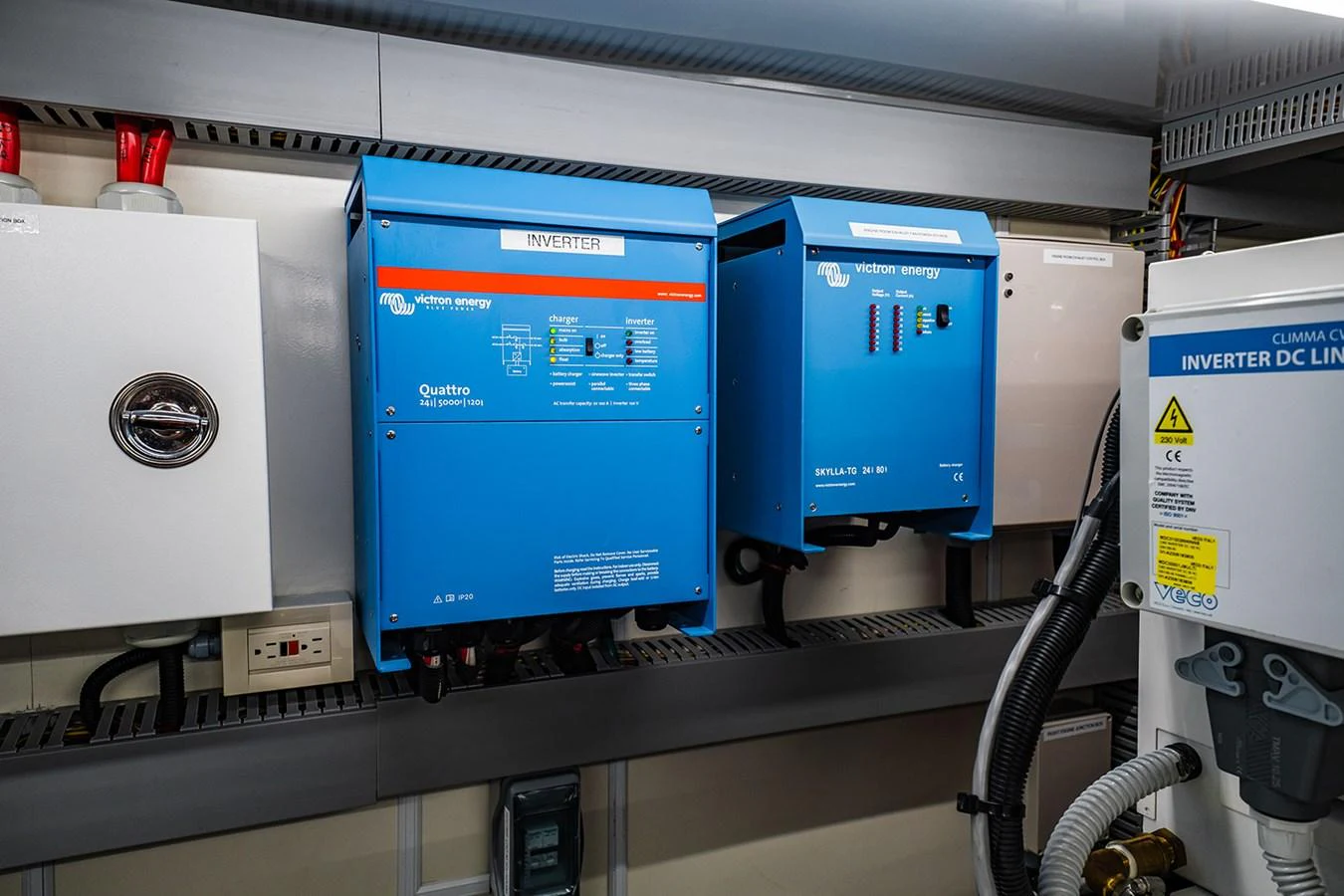 The engine room features advanced electrical systems and equipment. aboard INDIGO Yacht for Sale